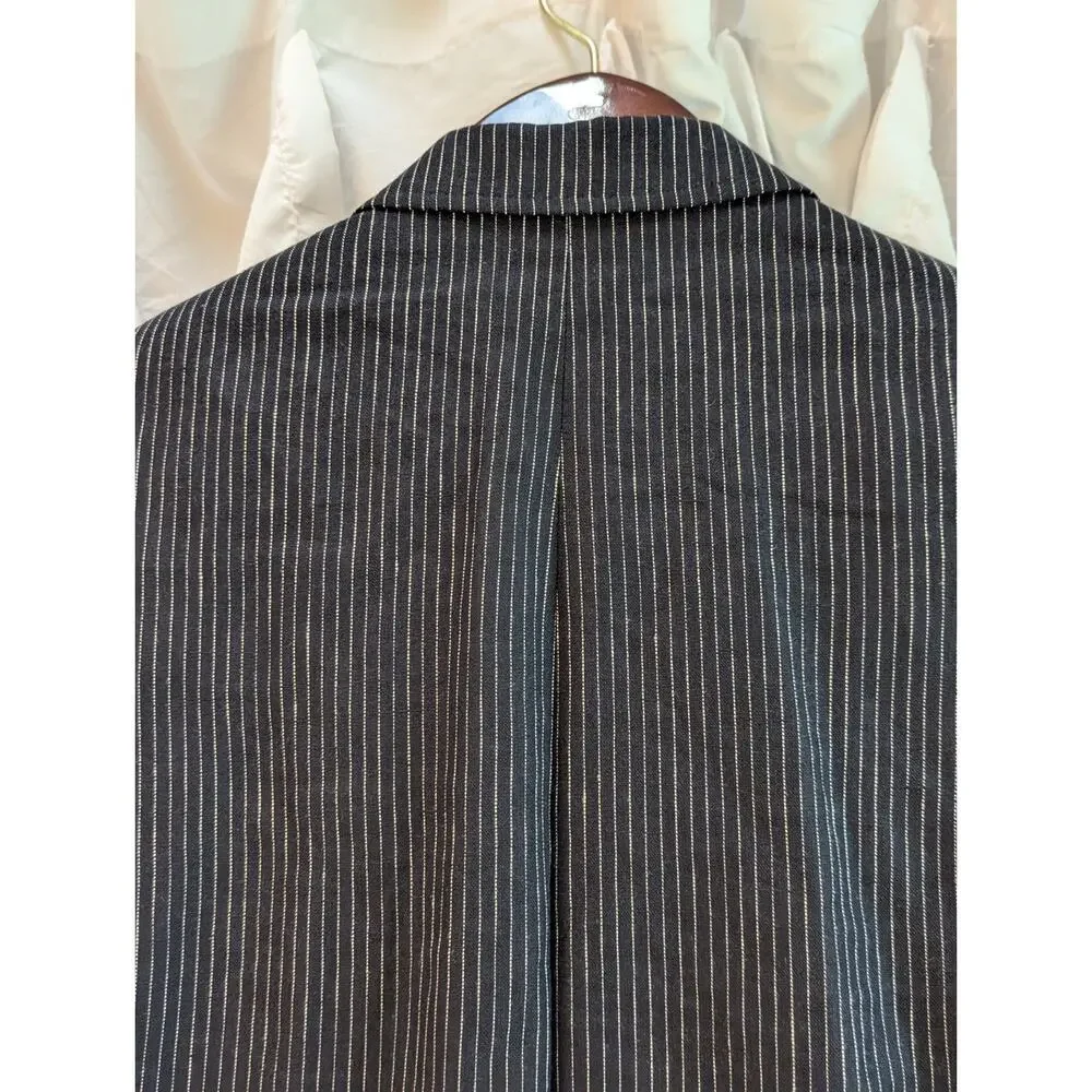 Joe Joseph Abboud Mens 38L Black Linen Pinstripe 2 Button Blazer Jacket NWOT